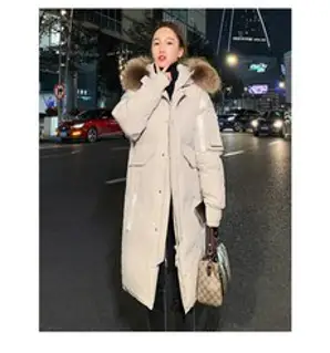 ANYOU 코트 아우터 여성 롱패딩 남자 롱패딩 흰 거위 솜털 칼라 겨울 커플룩 경량패딩