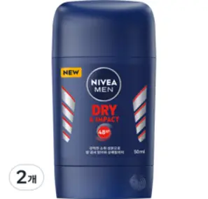 니베아 맨 데오드란트 스틱 드라이 앤 임팩트 데오드란트, 50ml, 2개