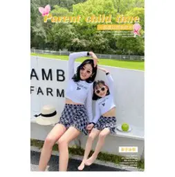 QZYY003 엄마랑 딸 긴팔 래쉬가드 치마 투피스 세트 모녀룩 커플수영복 원피스 비키니 비치웨어, 아기S, 화이트