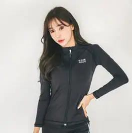 [자체제작] 비키비키 로피 크롭 긴팔 래쉬가드 반집업 상의 여성 비치웨어 스윔웨어, 아이보리