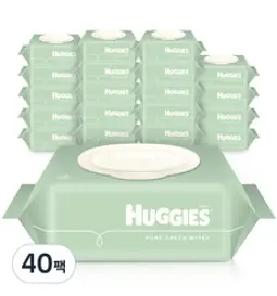 하기스 퓨어 그린 물티슈 캡형, 80매, 40개