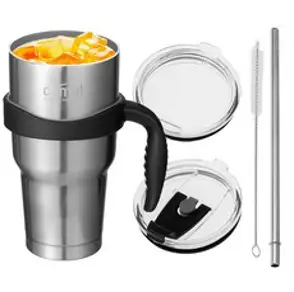 코멧 진공 스테인리스 텀블러 + 손잡이 + 빨대뚜껑 + 빨대 + 빨대솔, 실버, 900ml
