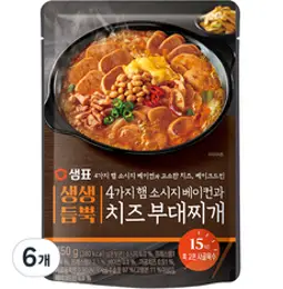 샘표 생생듬뿍 4가지 햄 소시지 베이컨과 치즈 부대찌개, 450g, 6개