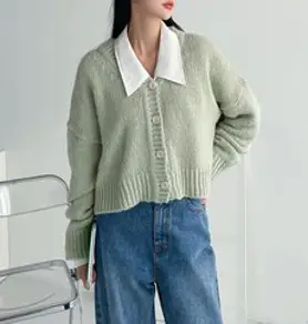 오오엘 여성용 알파카 루즈핏 브이넥 가디건