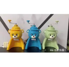 곰돌이 빙수기 타이거 팥빙수 기계 수동 얼음 갈기 파쇄기 귀여운 레트로 캐릭터 기계 가정용, 블루