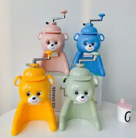 곰돌이 빙수기 타이거 팥빙수 기계 수동 얼음 갈기 파쇄기 귀여운 레트로 캐릭터 기계 가정용, 핑크