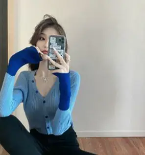 톰보이 점퍼 여성 야상 린넨 콘트라스트 V넥 크롭 핑크 카디건 귀여운 스웨터 Y2k 풀 팜므 니트 가디건 패션 슈터