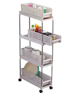 ZOZOFO 슬림 틈새 서랍장 이동식 틈새 선반 4단, 화이트