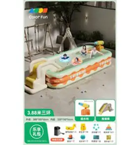 에어풍선수영장 초대형미끄럼틀개틀링 온가족수영풀 튼튼한3단구조, 3.8m 3단 그린+개틀링+미끄럼틀