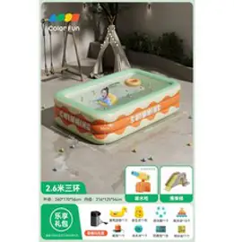 에어풍선수영장 초대형미끄럼틀개틀링 온가족수영풀 튼튼한3단구조, 2.6m 3단 그린+개틀링+미끄럼틀