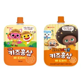 롯데칠성음료 브레드이발소 핑크퐁 키즈홍삼 사과&당근+포도&야채+배&도라지 혼합15개입 (3가지맛 각5개), 1세트