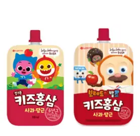 롯데칠성음료 핑크퐁 키즈홍삼 파인애플&케일 배&도라지 2가지맛, 20개, 100ml