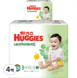 하기스 NEW 네이처메이드 밴드형 기저귀 남아용 중형 3단계(7~10kg), 296매
