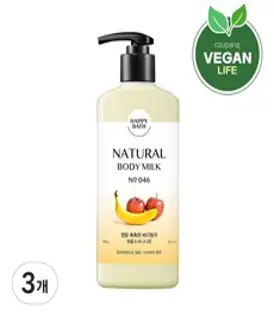 해피바스 정말 촉촉한 바디밀크 애플 바나나향, 400ml, 3개