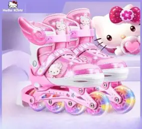 디즈니 키티 롤러 스케이트 아동용 키즈 인라인 스케이트, M(운동화 33-37에 적합), F