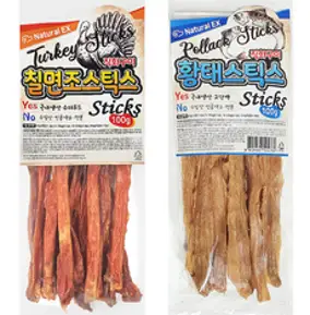 반려동물 네츄럴 EX 칠면조 스틱스 + 황태 스틱스 간식 세트, 칠면조 x 황태, 1세트