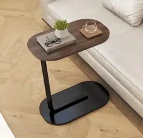 오브민 높이조절 사이드 쇼파 침대 이동식 노트북 테이블, 우드