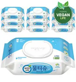 깨끗한나라 페퍼민트 물티슈 캡형, 70매, 10팩