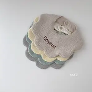 6중 거즈면 이름 자수 아기 턱받이 3SET 4SET 이름턱받이 자수턱받이 이니셜턱받이 커스텀턱받이, 라운드, SET 3 (핑크/민트/베이지), 베이지